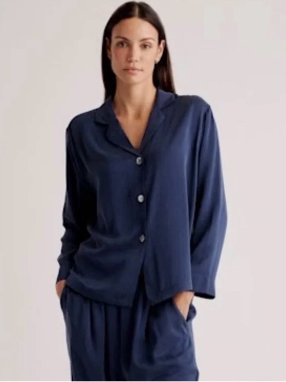 Quince Navy Button-Front Modal Pajama Set